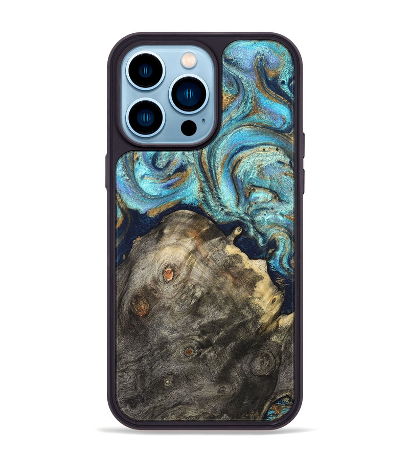 iPhone 14 Pro Max Wood Phone Case - Ayaan (Teal & Gold, 831753)