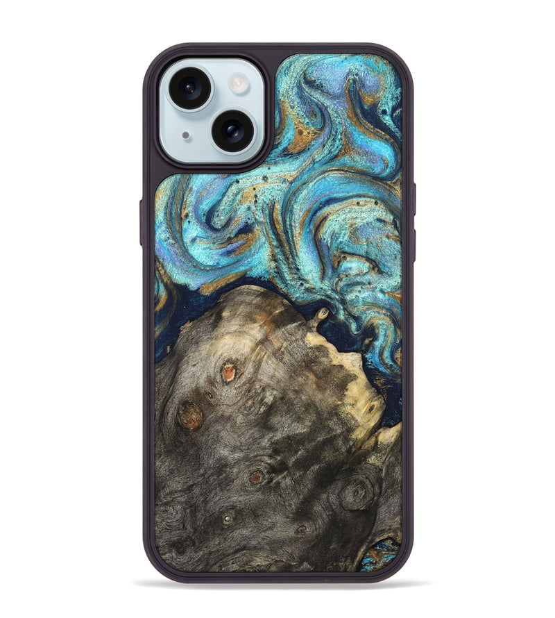 iPhone 15 Plus Wood Phone Case - Ayaan (Teal & Gold, 831753)
