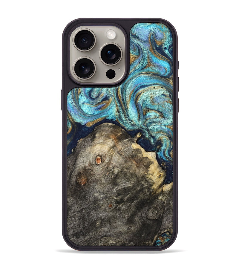 iPhone 15 Pro Max Wood Phone Case - Ayaan (Teal & Gold, 831753)