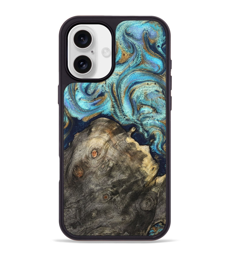 iPhone 16 Plus Wood Phone Case - Ayaan (Teal & Gold, 831753)