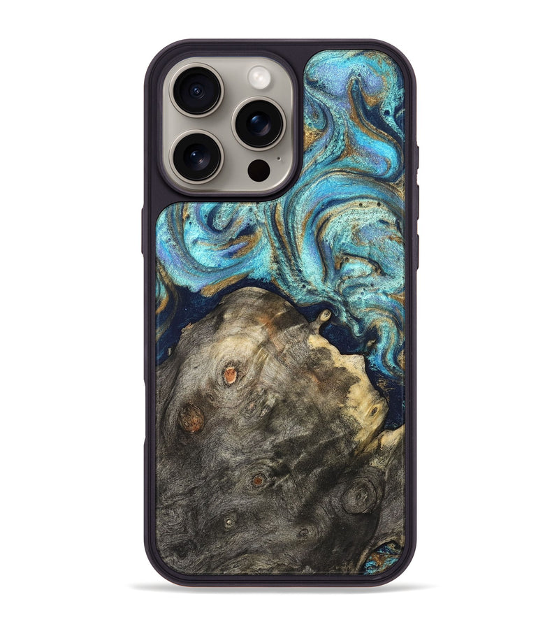 iPhone 16 Pro Max Wood Phone Case - Ayaan (Teal & Gold, 831753)