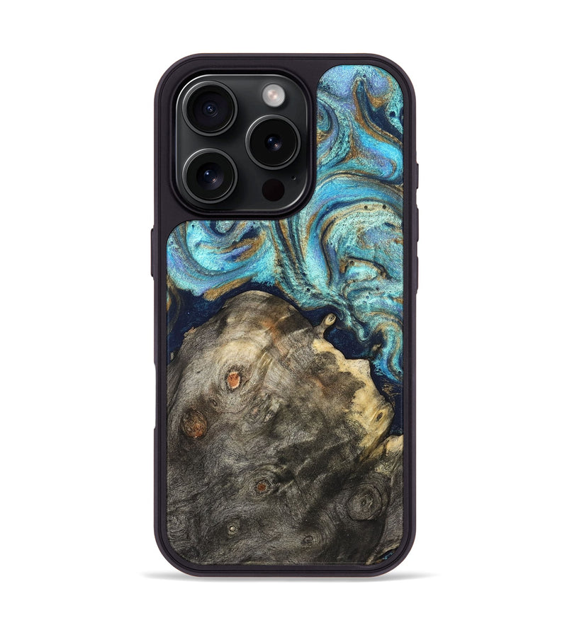 iPhone 16 Pro Wood Phone Case - Ayaan (Teal & Gold, 831753)