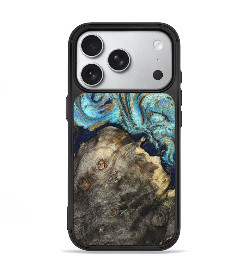 iPhone 18 Pro Wood Phone Case - Ayaan (Teal & Gold, 831753)