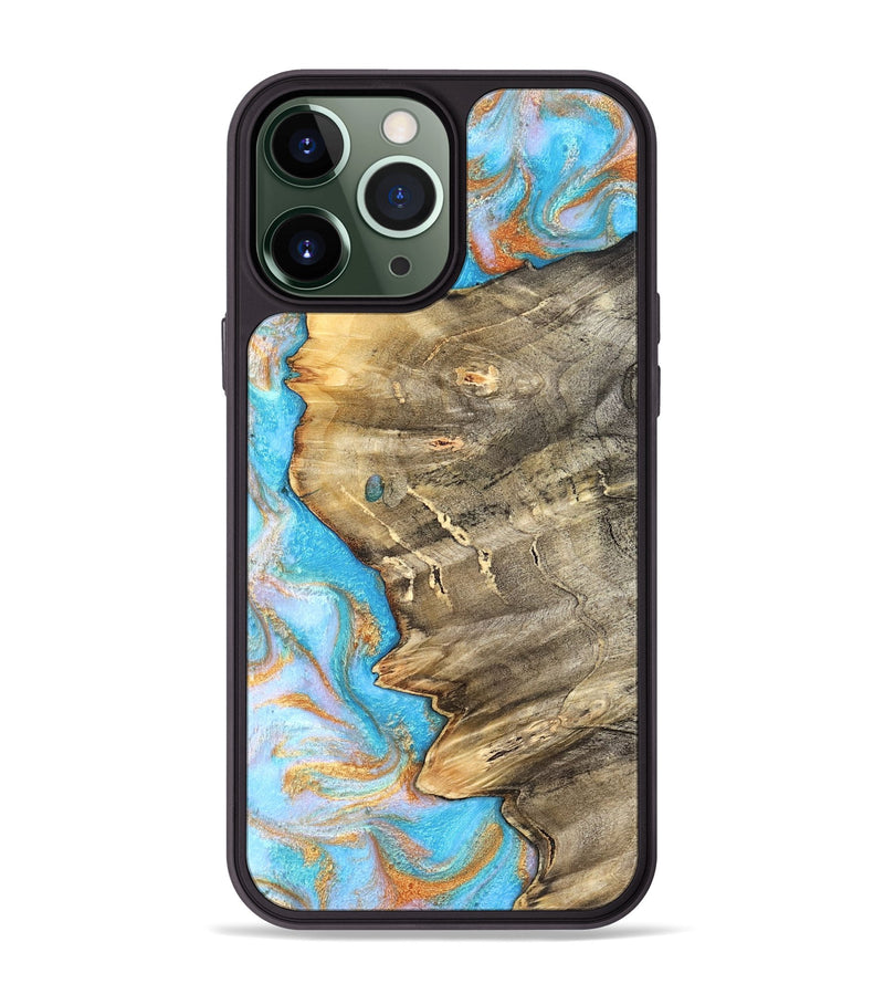 iPhone 13 Pro Max Wood Phone Case - Adele (Teal & Gold, 831754)