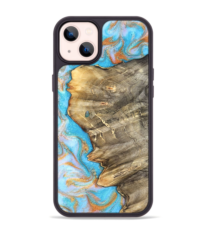 iPhone 14 Plus Wood Phone Case - Adele (Teal & Gold, 831754)