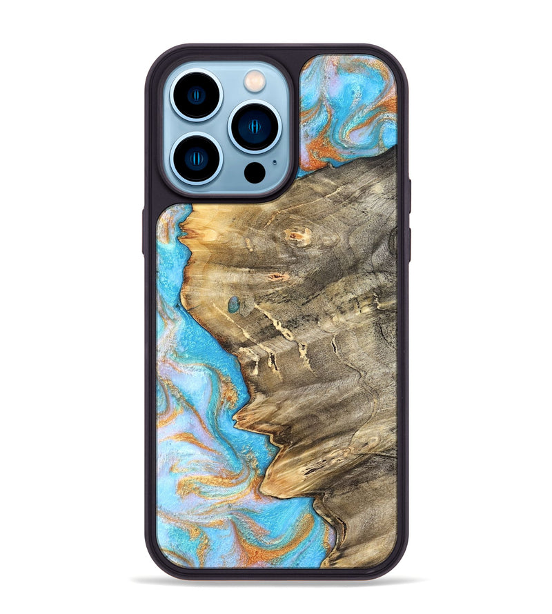 iPhone 14 Pro Max Wood Phone Case - Adele (Teal & Gold, 831754)