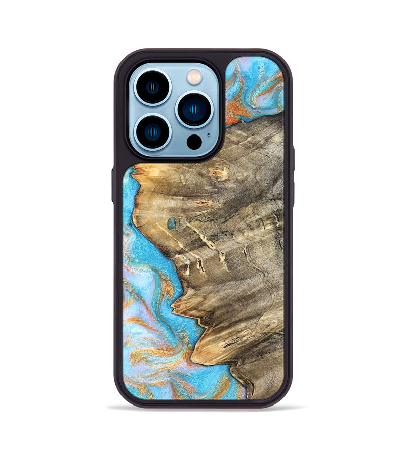 iPhone 14 Pro Wood Phone Case - Adele (Teal & Gold, 831754)