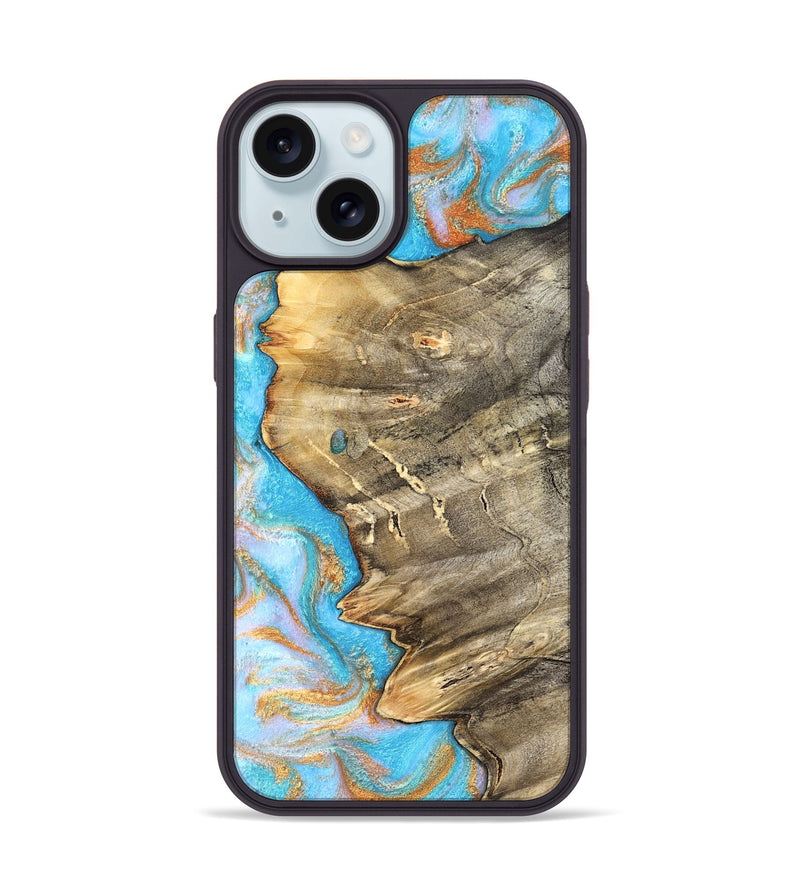 iPhone 15 Wood Phone Case - Adele (Teal & Gold, 831754)