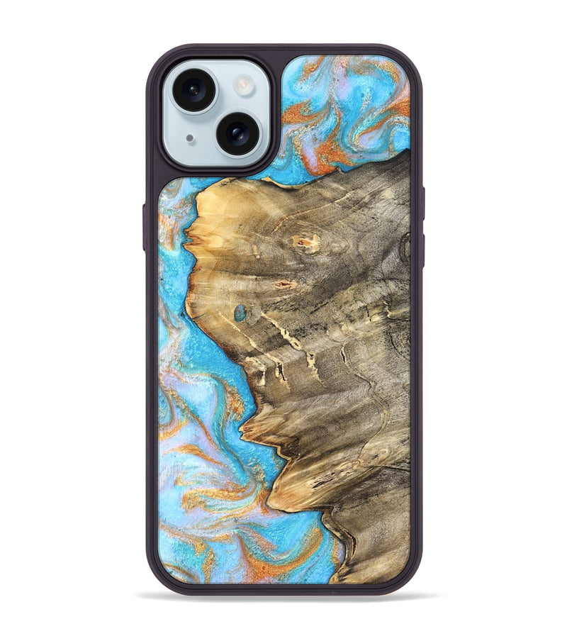iPhone 15 Plus Wood Phone Case - Adele (Teal & Gold, 831754)