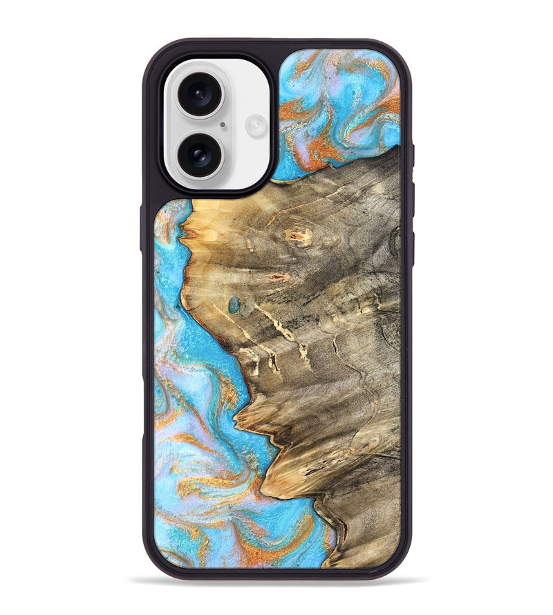 iPhone 16 Plus Wood Phone Case - Adele (Teal & Gold, 831754)