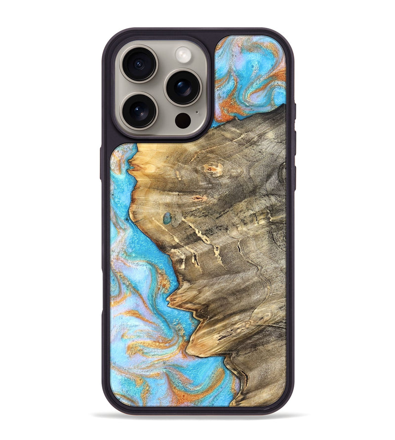 iPhone 16 Pro Max Wood Phone Case - Adele (Teal & Gold, 831754)