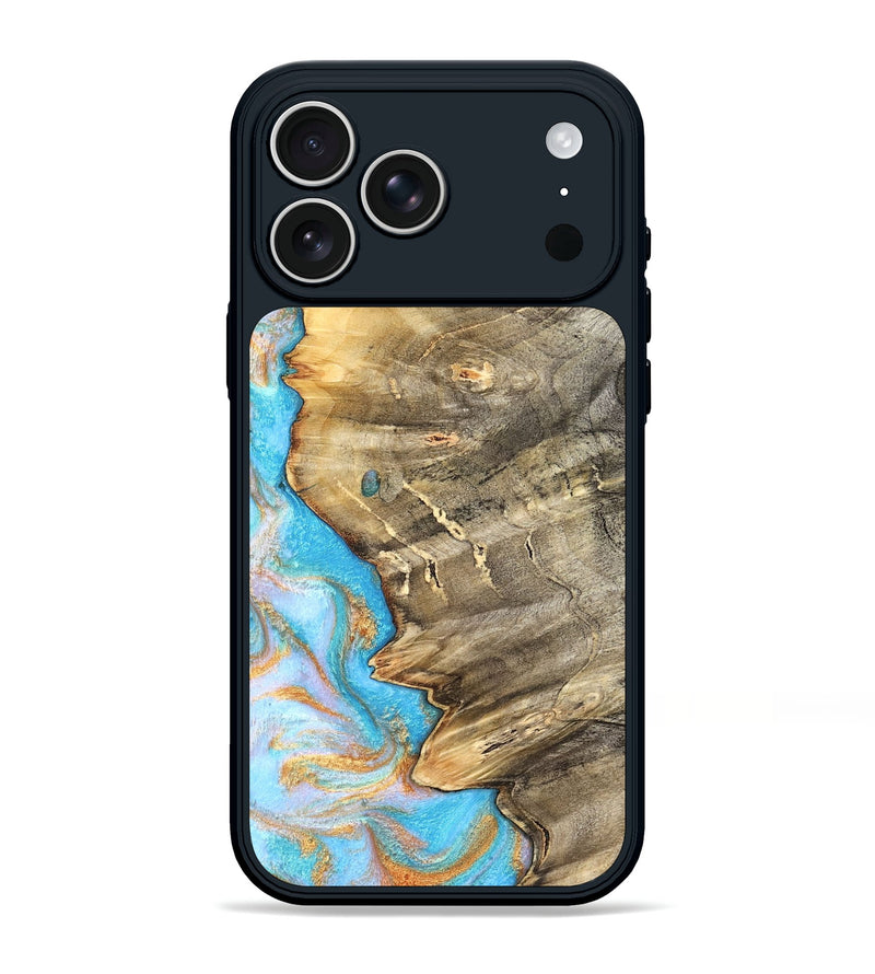 iPhone 17 Pro Max Wood Phone Case - Adele (Teal & Gold, 831754)