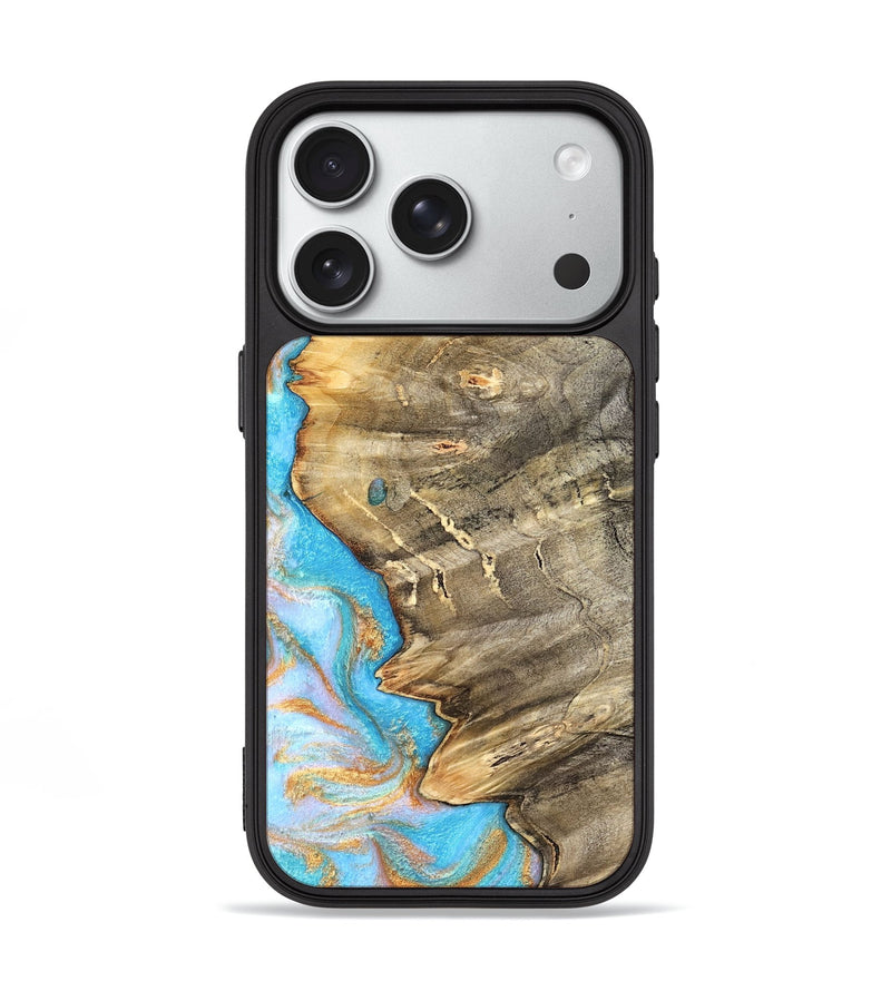 iPhone 18 Pro Wood Phone Case - Adele (Teal & Gold, 831754)