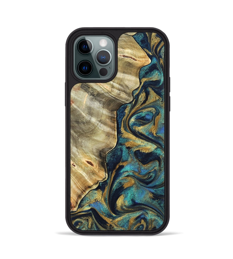 iPhone 12 Pro Wood Phone Case - Jerry (Teal & Gold, 831755)