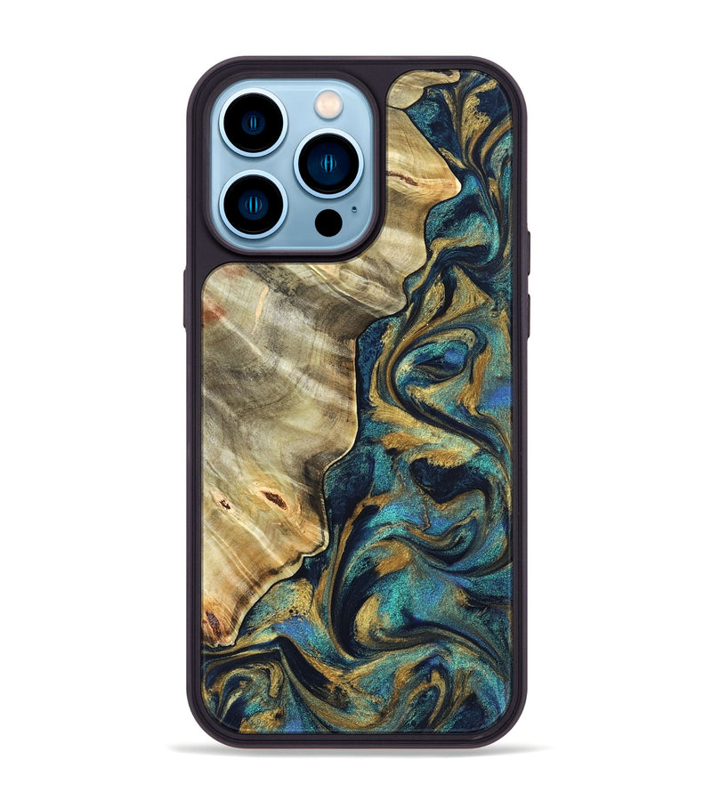 iPhone 14 Pro Max Wood Phone Case - Jerry (Teal & Gold, 831755)