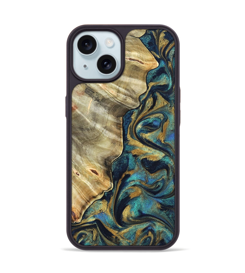 iPhone 15 Wood Phone Case - Jerry (Teal & Gold, 831755)