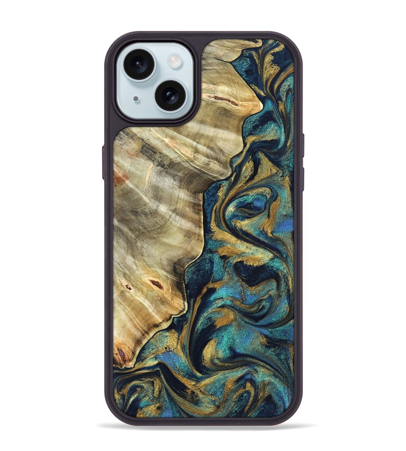 iPhone 15 Plus Wood Phone Case - Jerry (Teal & Gold, 831755)