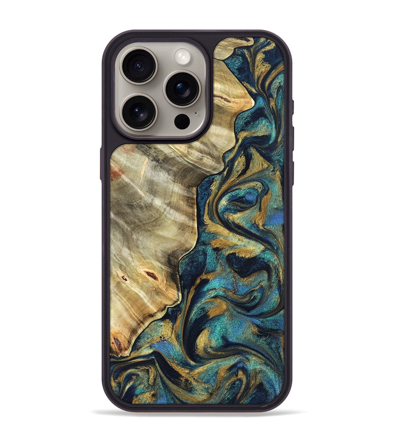 iPhone 15 Pro Max Wood Phone Case - Jerry (Teal & Gold, 831755)