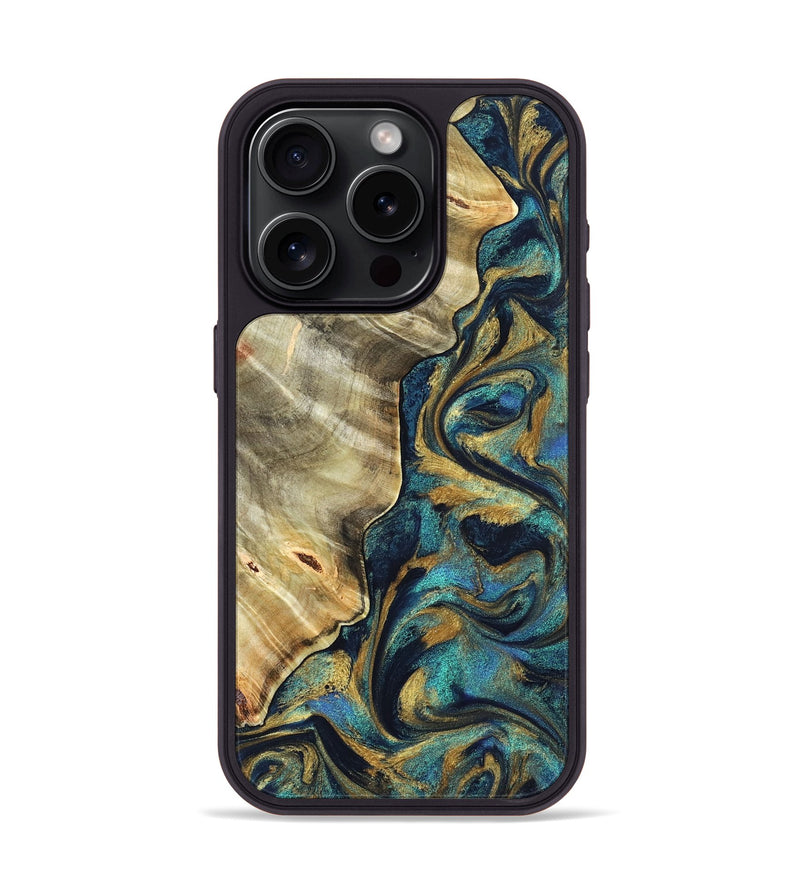 iPhone 15 Pro Wood Phone Case - Jerry (Teal & Gold, 831755)