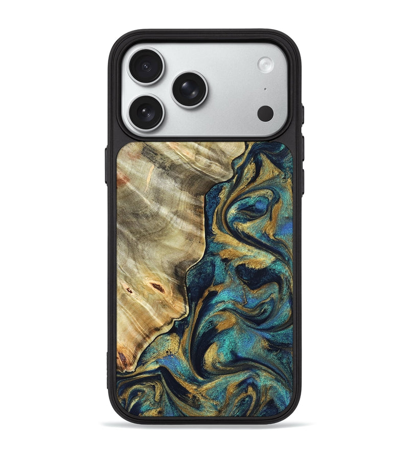 iPhone 18 Pro Max Wood Phone Case - Jerry (Teal & Gold, 831755)