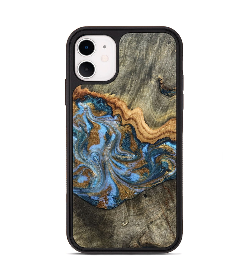 iPhone 11 Wood Phone Case - Kassie (Teal & Gold, 831756)