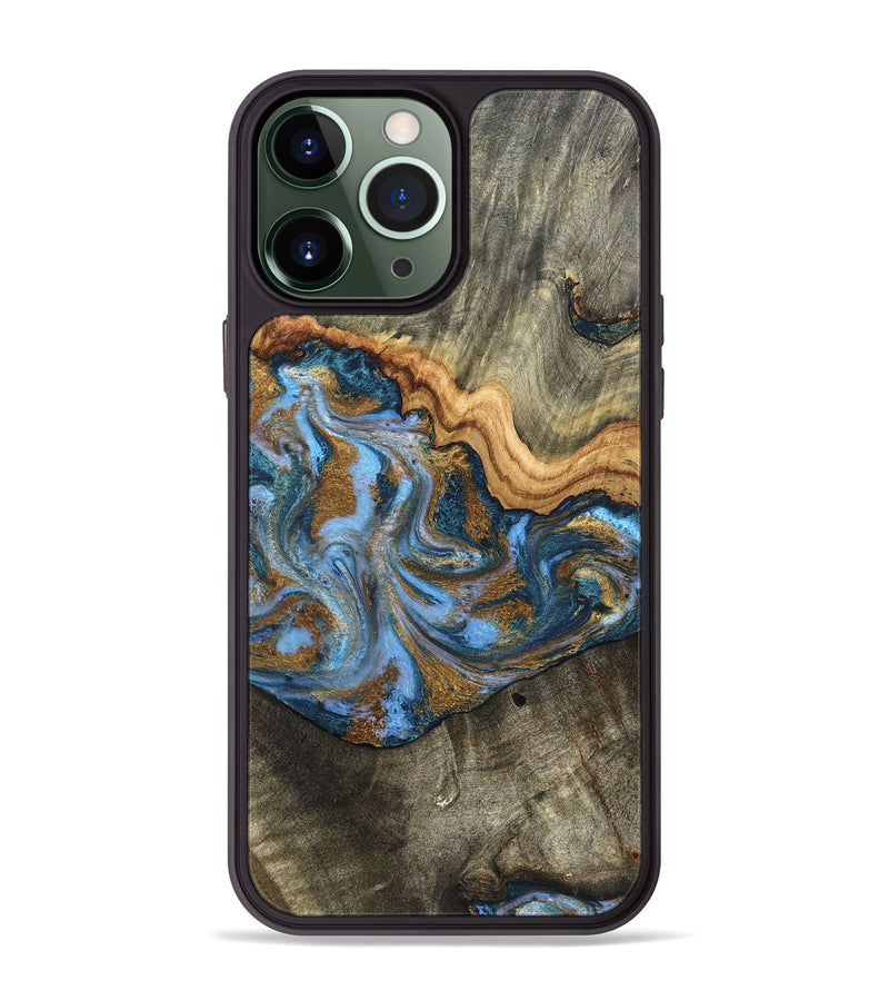 iPhone 13 Pro Max Wood Phone Case - Kassie (Teal & Gold, 831756)