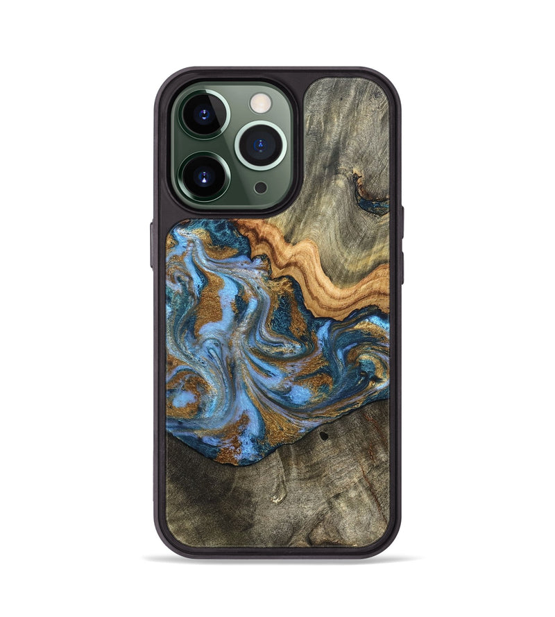 iPhone 13 Pro Wood Phone Case - Kassie (Teal & Gold, 831756)