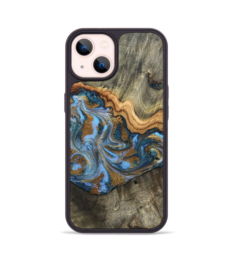 iPhone 14 Wood Phone Case - Kassie (Teal & Gold, 831756)