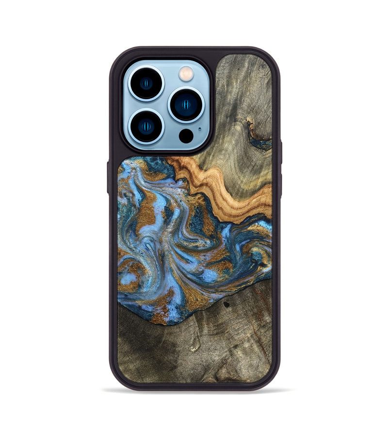 iPhone 14 Pro Wood Phone Case - Kassie (Teal & Gold, 831756)