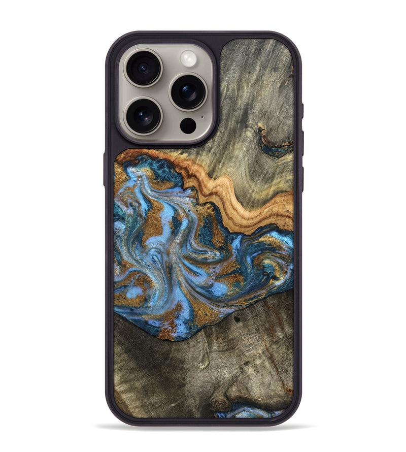 iPhone 15 Pro Max Wood Phone Case - Kassie (Teal & Gold, 831756)
