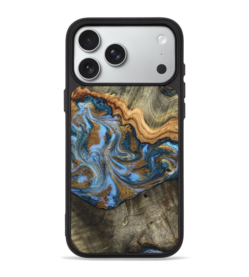 iPhone 18 Pro Max Wood Phone Case - Kassie (Teal & Gold, 831756)