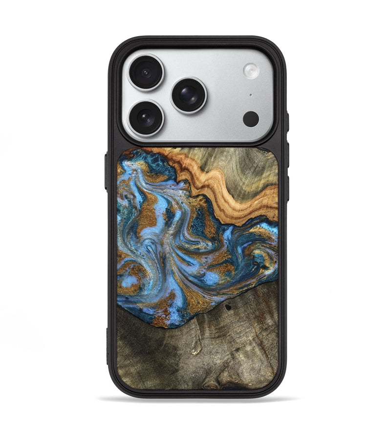 iPhone 18 Pro Wood Phone Case - Kassie (Teal & Gold, 831756)