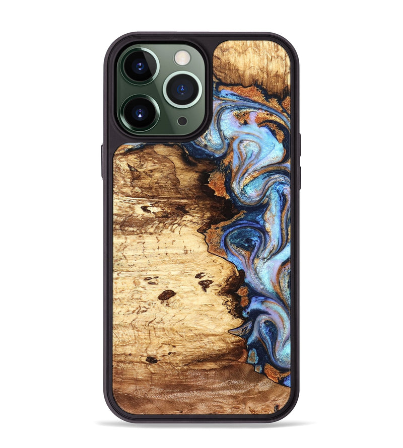 iPhone 13 Pro Max Wood Phone Case - Irwin (Teal & Gold, 831757)