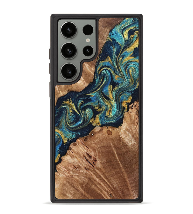Galaxy S23 Ultra Wood Phone Case - Erwin (Teal & Gold, 831758)