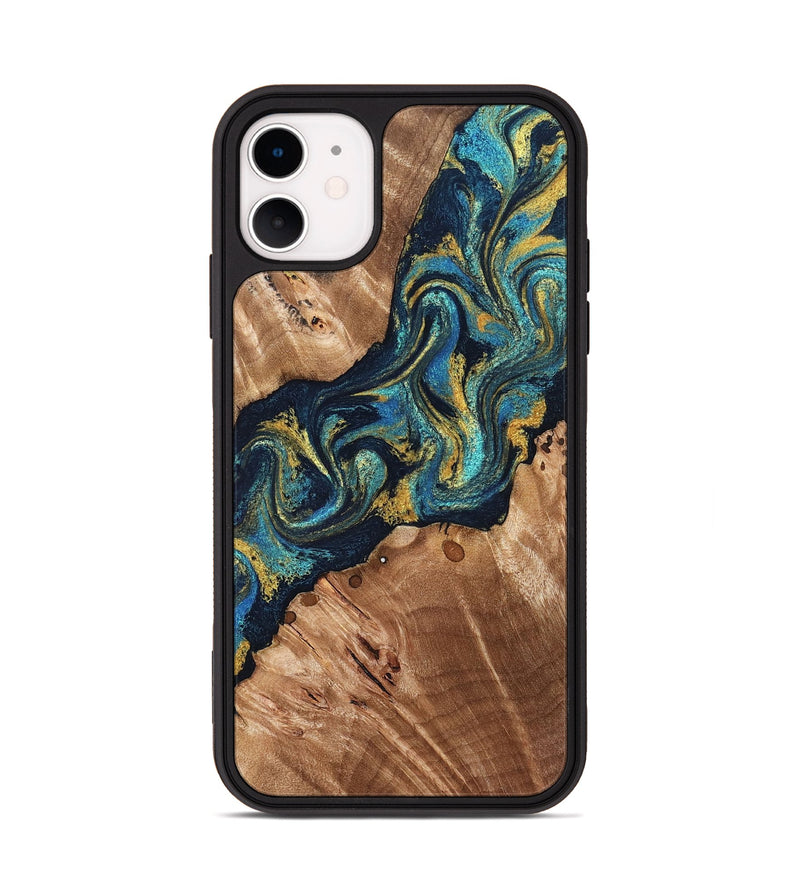 iPhone 11 Wood Phone Case - Erwin (Teal & Gold, 831758)