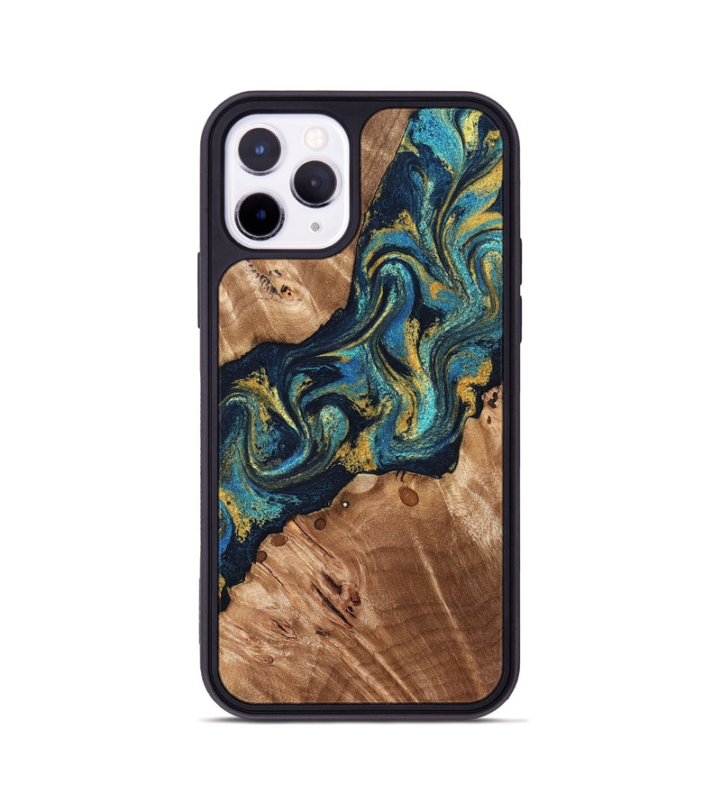 iPhone 11 Pro Wood Phone Case - Erwin (Teal & Gold, 831758)