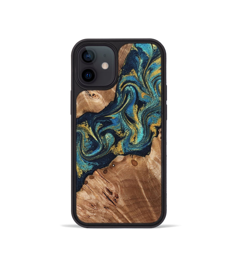 iPhone 12 mini Wood Phone Case - Erwin (Teal & Gold, 831758)