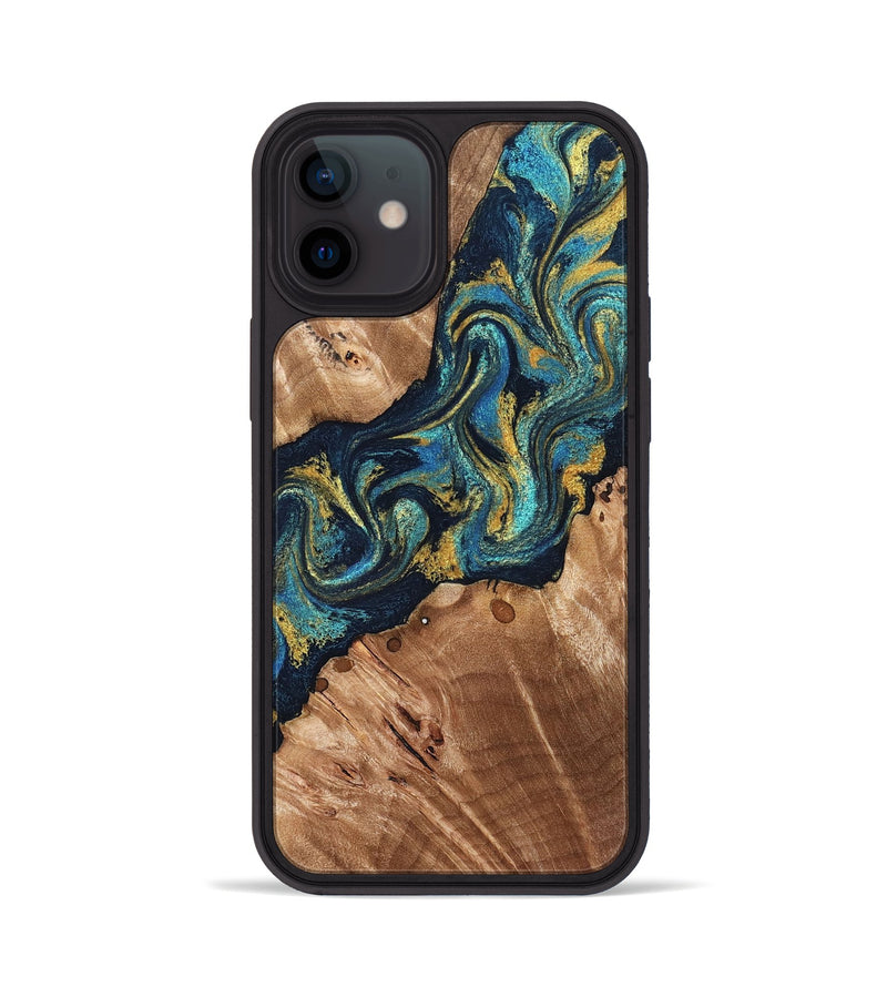 iPhone 12 Wood Phone Case - Erwin (Teal & Gold, 831758)