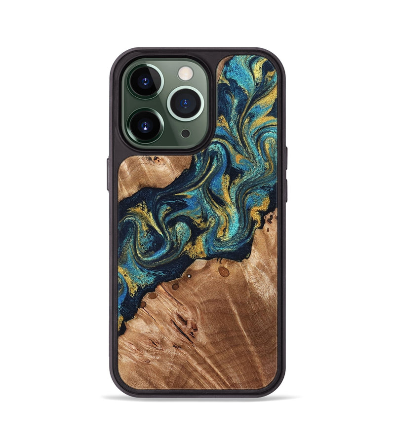 iPhone 13 Pro Wood Phone Case - Erwin (Teal & Gold, 831758)