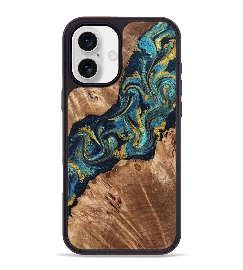 iPhone 16 Plus Wood Phone Case - Erwin (Teal & Gold, 831758)