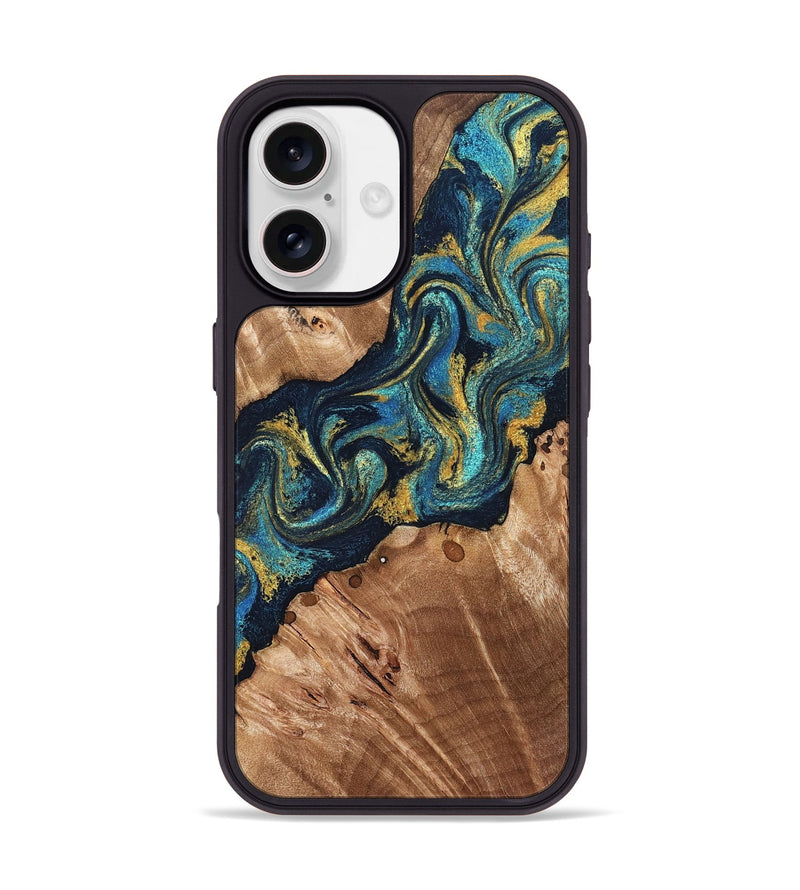 iPhone 17 Wood Phone Case - Erwin (Teal & Gold, 831758)