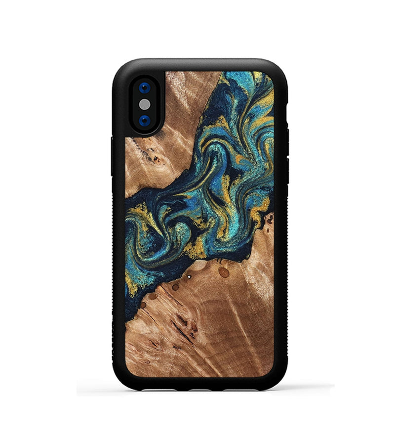 iPhone Xs Wood Phone Case - Erwin (Teal & Gold, 831758)