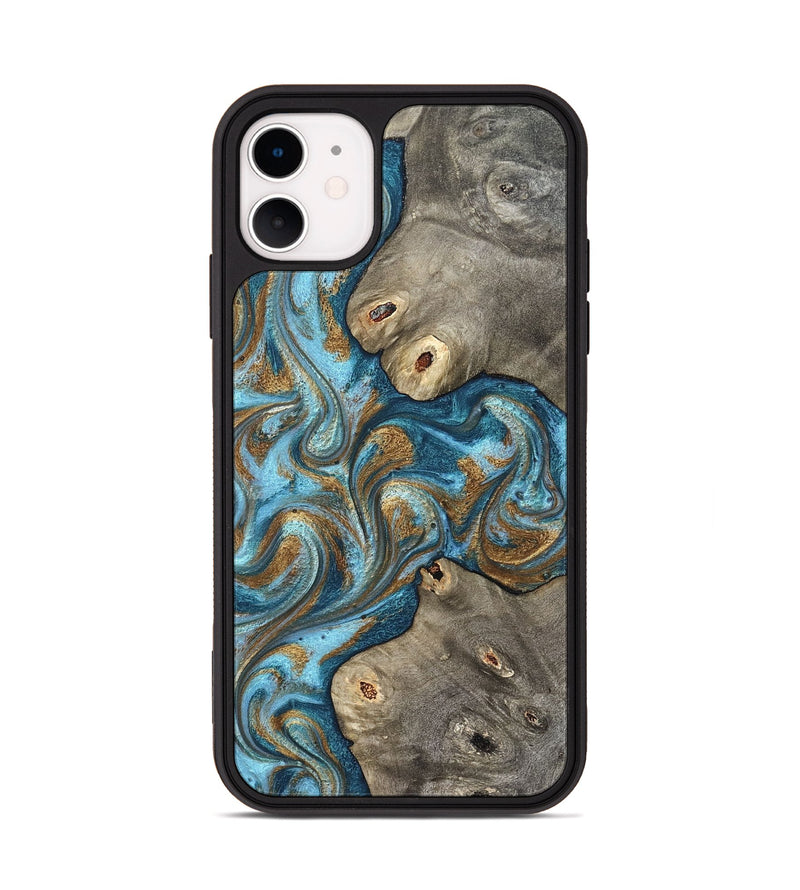 iPhone 11 Wood Phone Case - Lindsay (Teal & Gold, 831759)