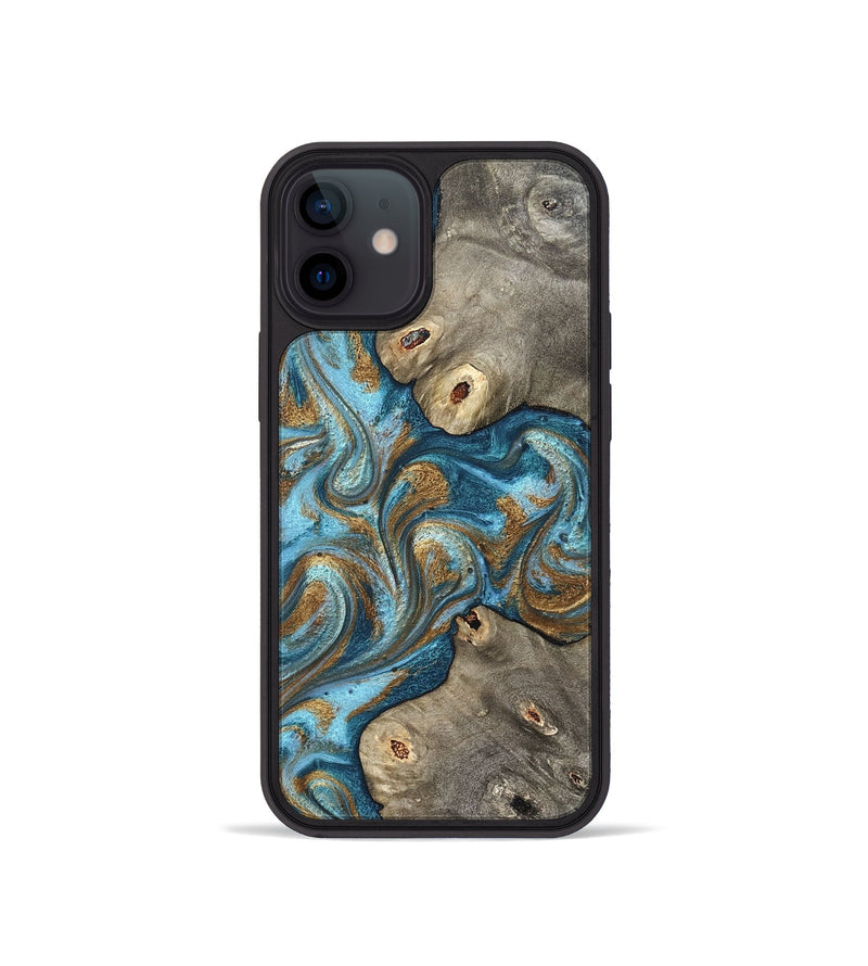 iPhone 12 mini Wood Phone Case - Lindsay (Teal & Gold, 831759)
