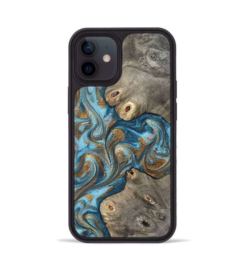 iPhone 12 Wood Phone Case - Lindsay (Teal & Gold, 831759)