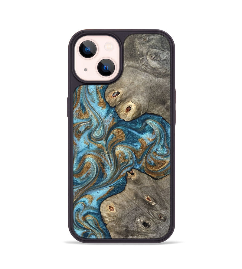 iPhone 14 Wood Phone Case - Lindsay (Teal & Gold, 831759)