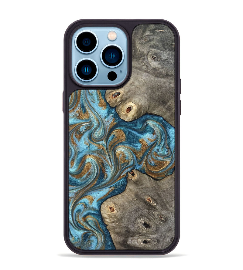 iPhone 14 Pro Max Wood Phone Case - Lindsay (Teal & Gold, 831759)