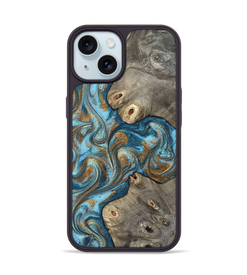 iPhone 15 Wood Phone Case - Lindsay (Teal & Gold, 831759)
