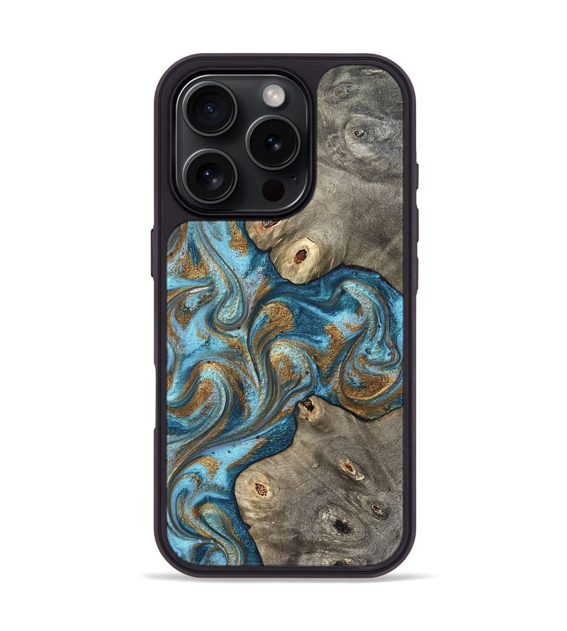 iPhone 16 Pro Wood Phone Case - Lindsay (Teal & Gold, 831759)