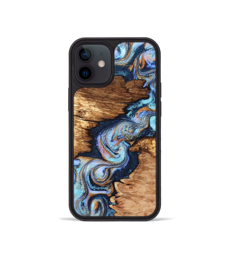 iPhone 12 mini Wood Phone Case - Brady (Teal & Gold, 831760)